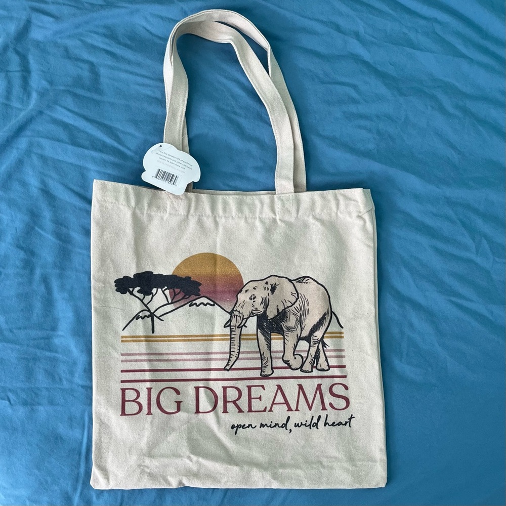 Ivory Ella Elephant Canvas Tote with Inspirational Print, NWT